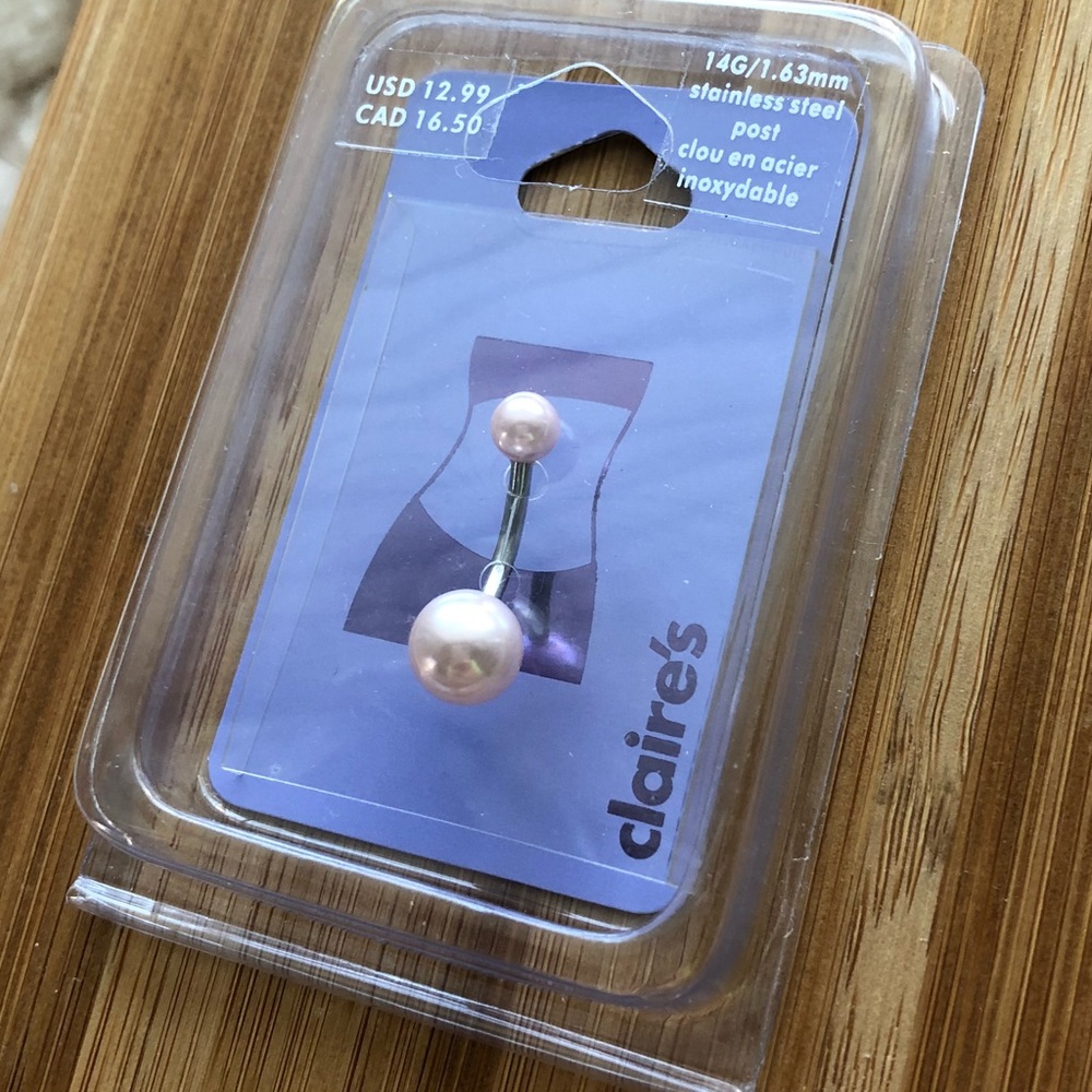 free 🌿 silver and pink pearl belly ring